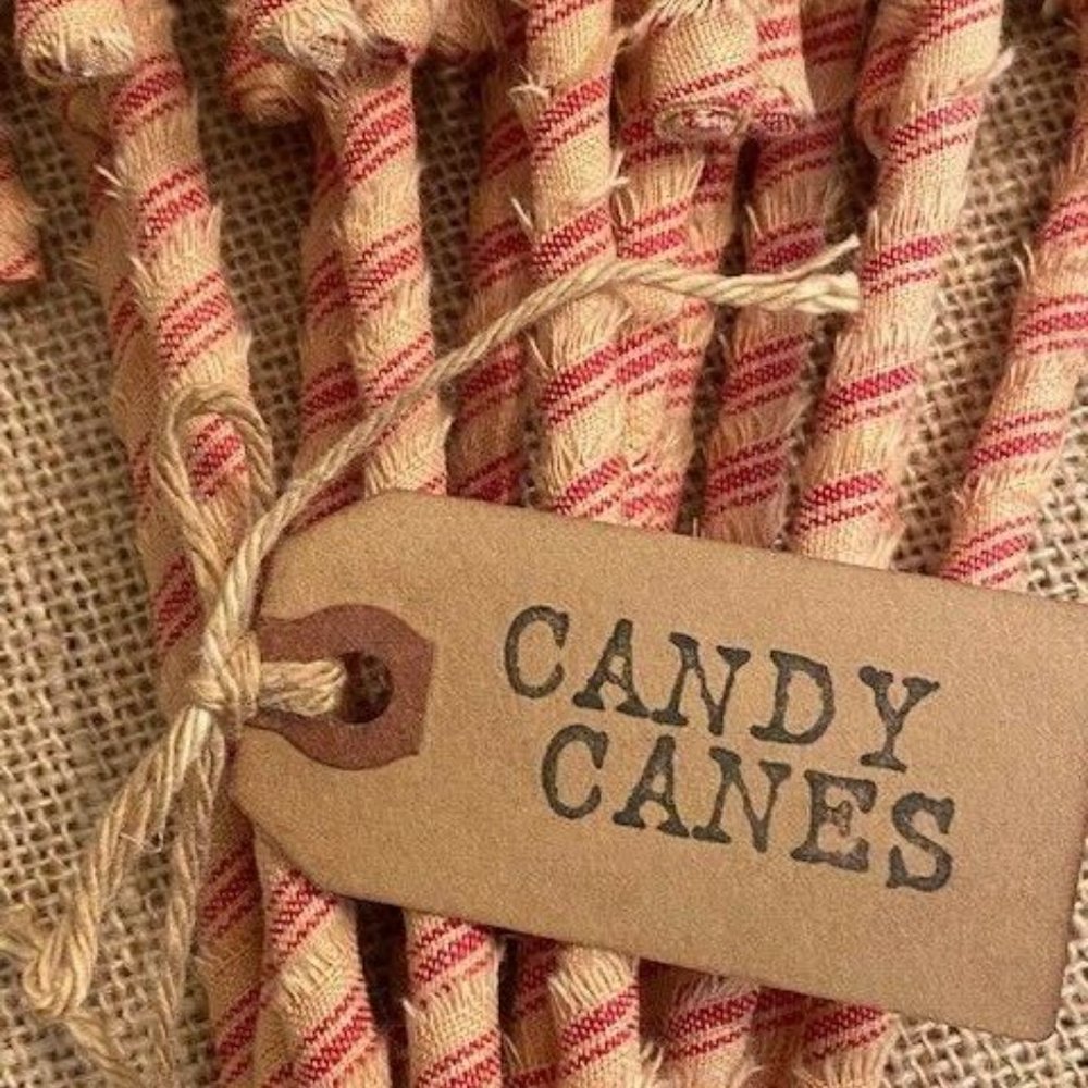 12 Primitive 6" Handmade Fabric Candy Canes Christmas Ornaments farmhouse decor - Picture 2 of 6